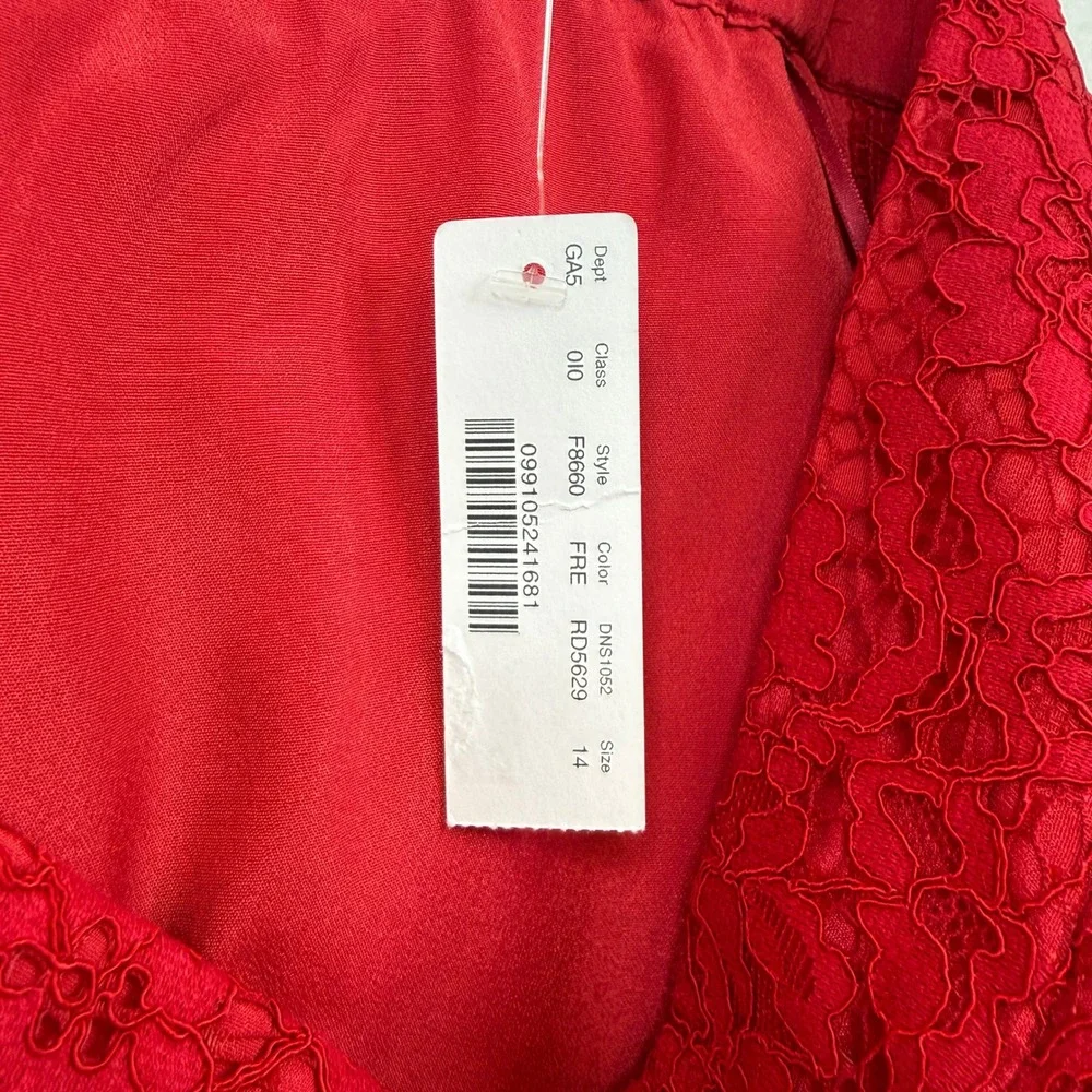 J CREW Pintucked Pencil‎ Skirt Red Lace Feminine Valentines Date Night Sz 14